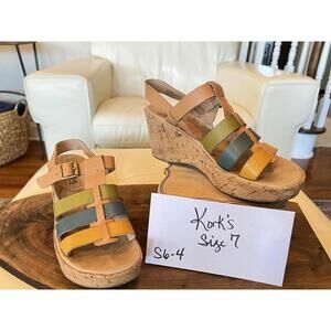 Kork-Ease Kork’s Leather Cork Wedge Sandals Multicolor Women Size 7